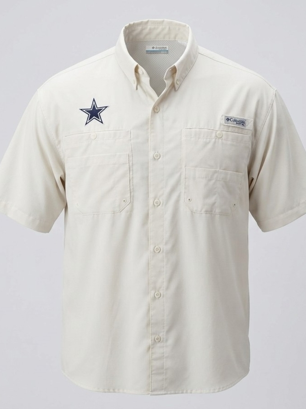 Columbia PFG Tamiami Dallas Cowboys Fishing Shirt Mens Large White Short Sleeve